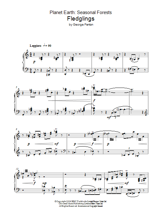 George Fenton Planet Earth: Fledglings sheet music, chords, lyrics - Printable PDF for Piano