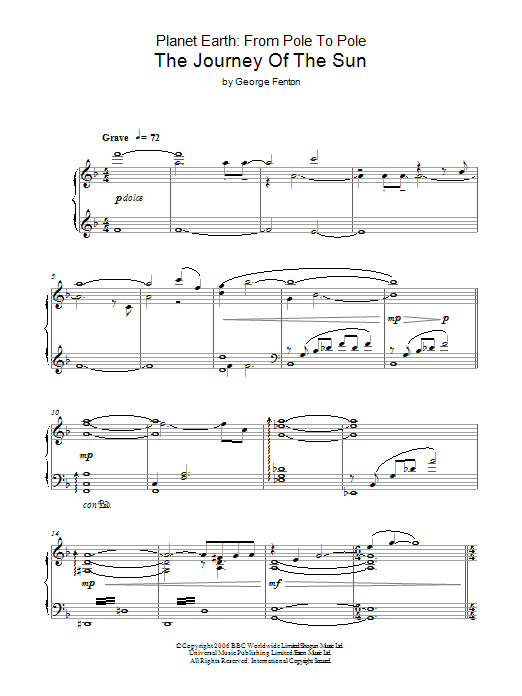 George Fenton Planet Earth: The Journey Of The Sun sheet music, chords, lyrics - Printable PDF for Piano