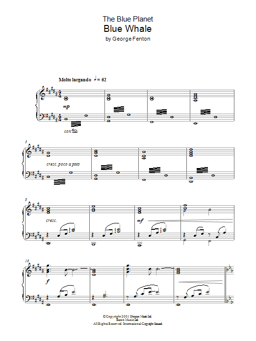 George Fenton The Blue Planet, Blue Whale sheet music, chords, lyrics - Printable PDF for Piano