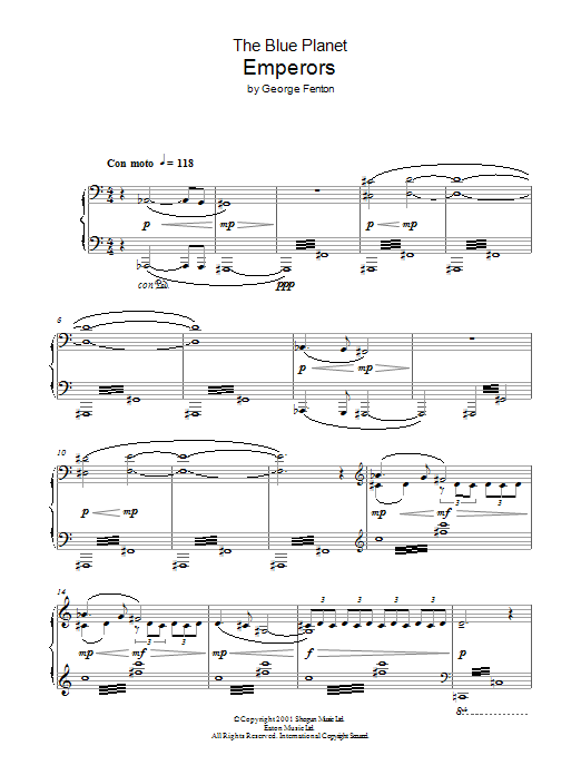 George Fenton The Blue Planet, Emperors sheet music, chords, lyrics - Printable PDF for Piano