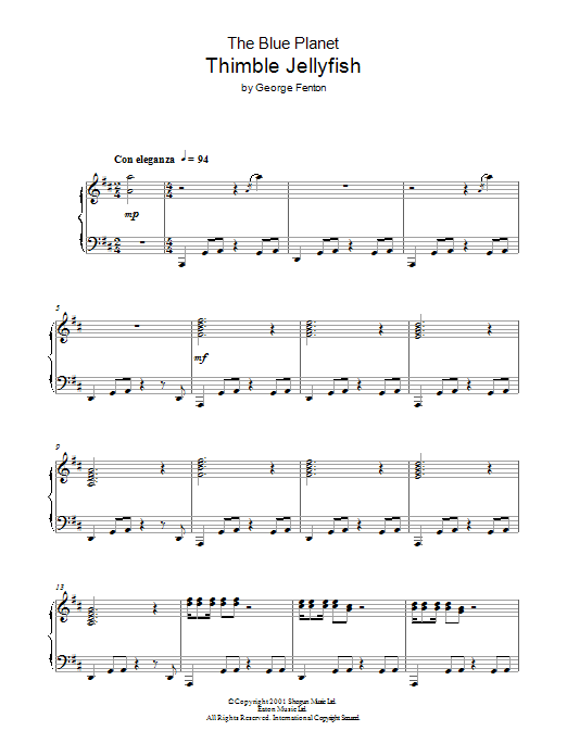 George Fenton The Blue Planet, Thimble Jelly Fish sheet music, chords, lyrics - Printable PDF for Piano