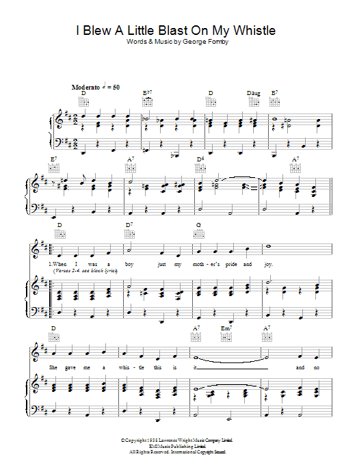 George Formby I Blew A Little Blast On My Whistle sheet music, chords, lyrics - Printable PDF for Piano, Vocal & Guitar (Right-Hand Melody)