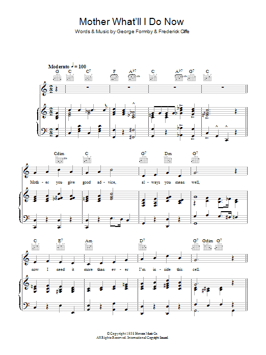 George Formby Mother What'll I Do Now sheet music, chords, lyrics - Printable PDF for Piano, Vocal & Guitar (Right-Hand Melody)