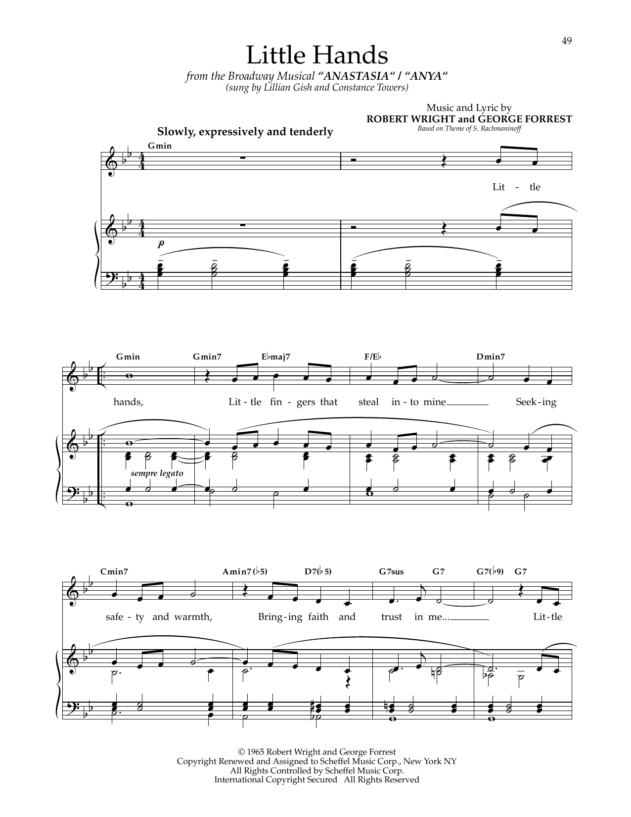 George Forrest Little Hands (from Anya) sheet music, chords, lyrics - Printable PDF for Piano & Vocal