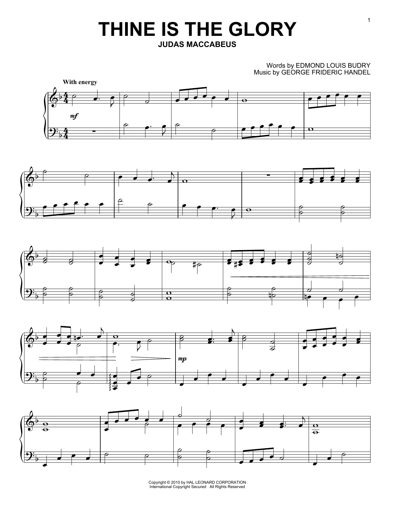George Frideric Handel Thine Is The Glory sheet music, chords, lyrics - Printable PDF for Piano