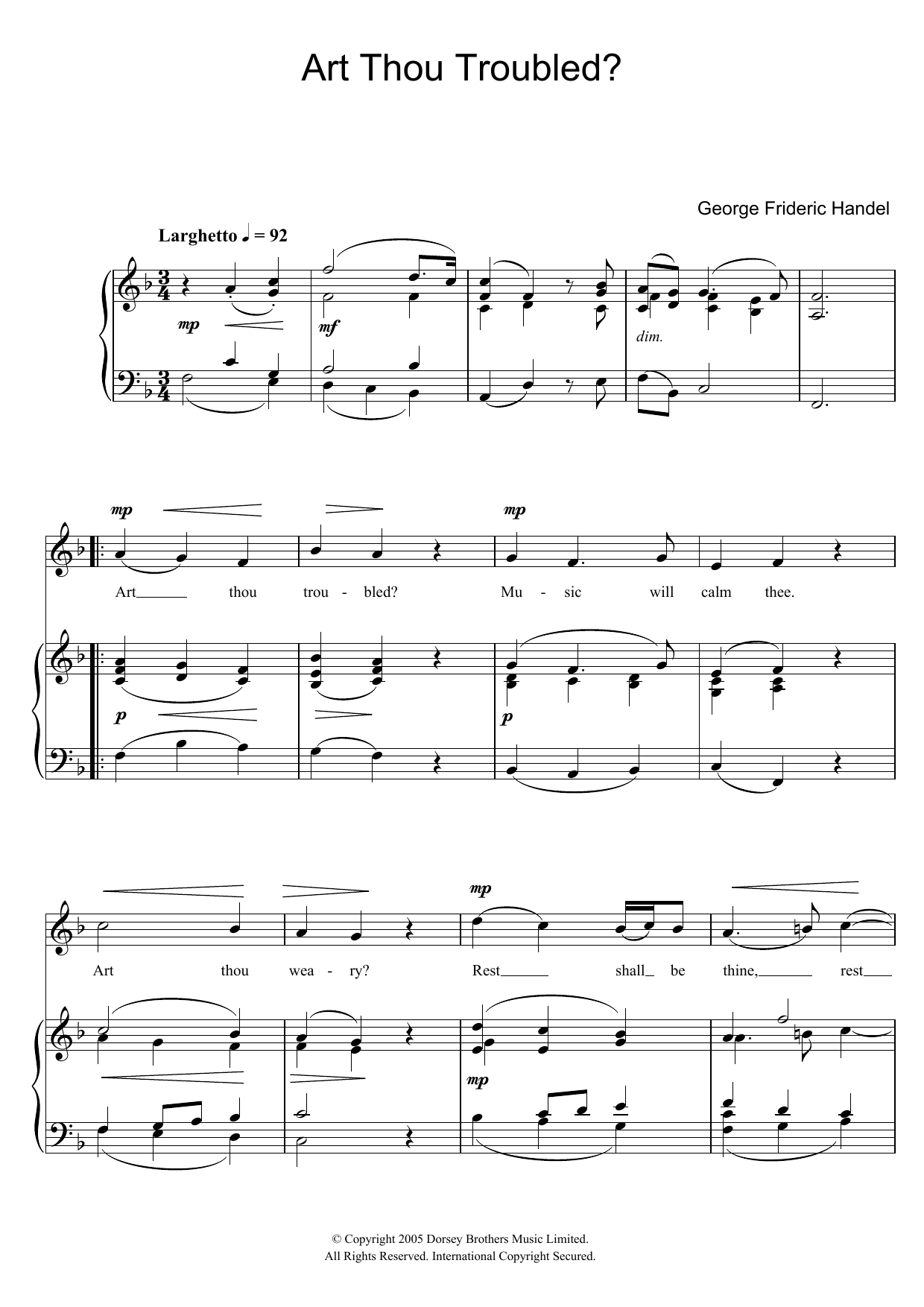 George Frideric Handel Art Thou Troubled? (from Rodelinda) sheet music, chords, lyrics - Printable PDF for Piano & Vocal