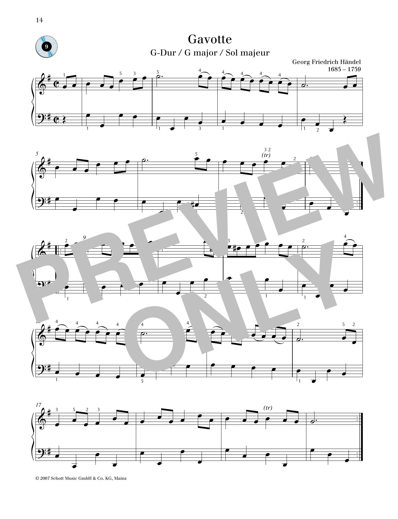 George Frideric Handel Gavotte G major sheet music, chords, lyrics - Printable PDF for Piano Solo