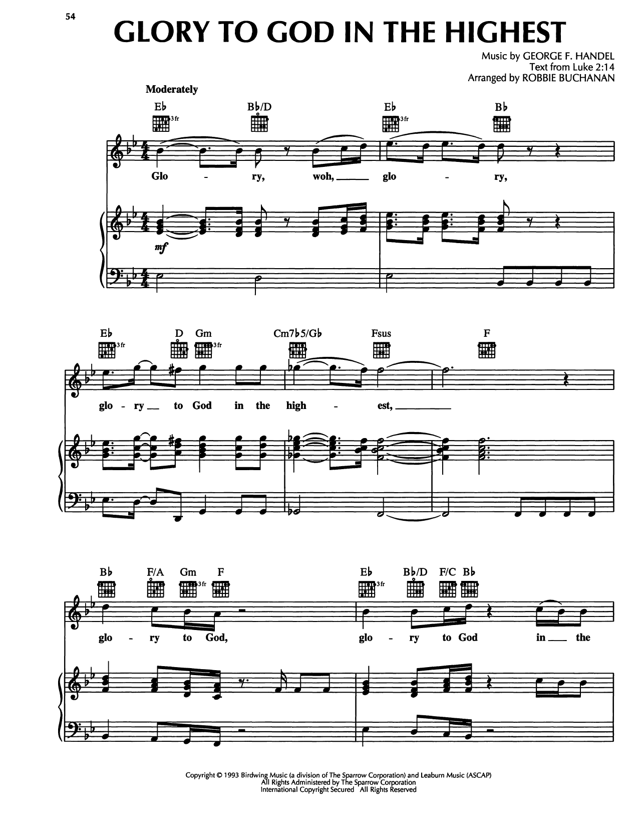 George Frideric Handel Glory To God In The Highest sheet music, chords, lyrics - Printable PDF for Piano, Vocal & Guitar Chords (Right-Hand Melody)