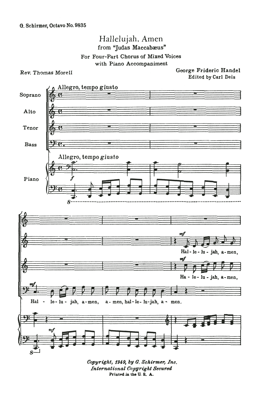 George Frideric Handel Hallelujah, Amen (from Judas Maccabaeus) sheet music, chords, lyrics - Printable PDF for SATB Choir