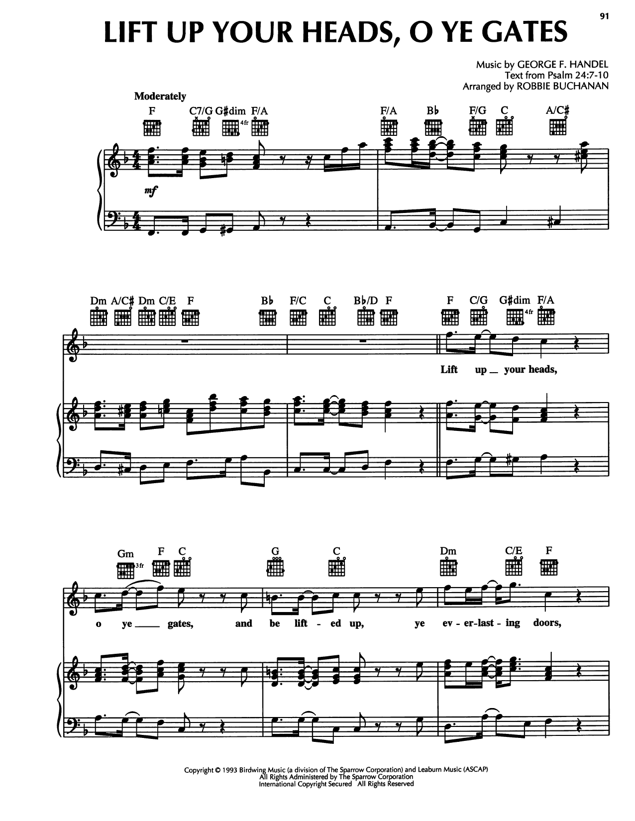 George Frideric Handel Lift Up Your Heads, O Ye Gates sheet music, chords, lyrics - Printable PDF for Piano, Vocal & Guitar Chords (Right-Hand Melody)