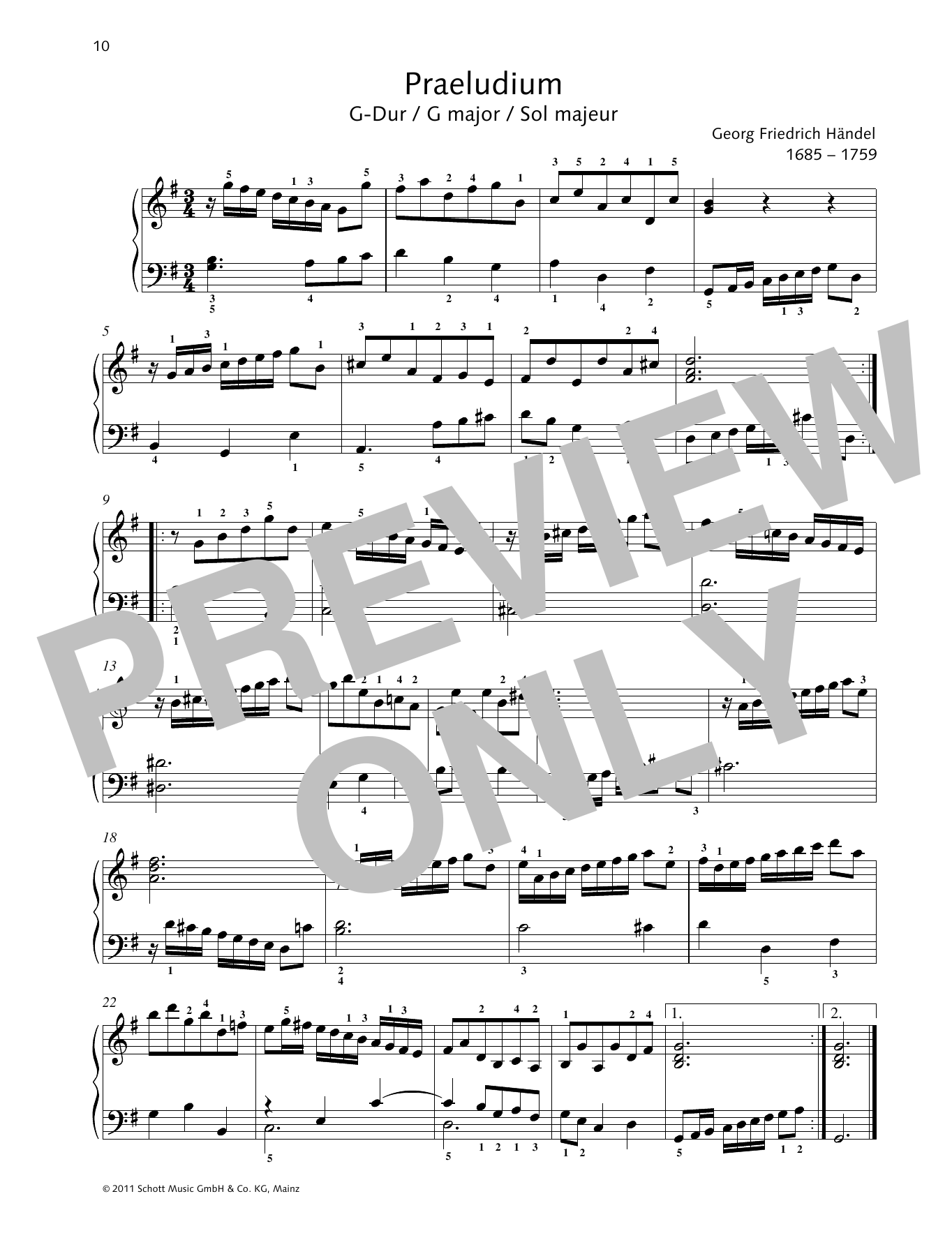 George Frideric Handel Prelude G major sheet music, chords, lyrics - Printable PDF for Piano Solo
