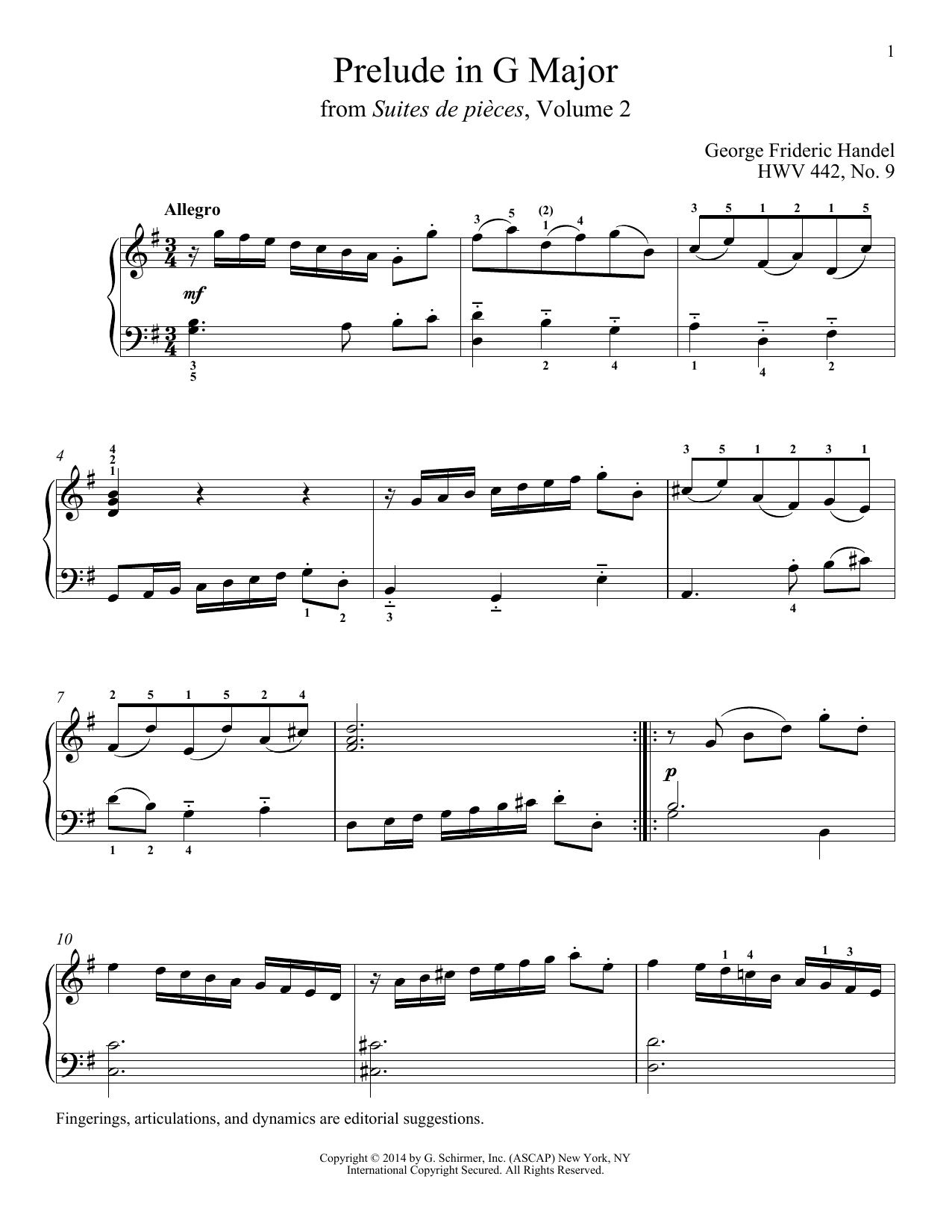 George Frideric Handel Prelude In G Major, HWV 442 sheet music, chords, lyrics - Printable PDF for Piano