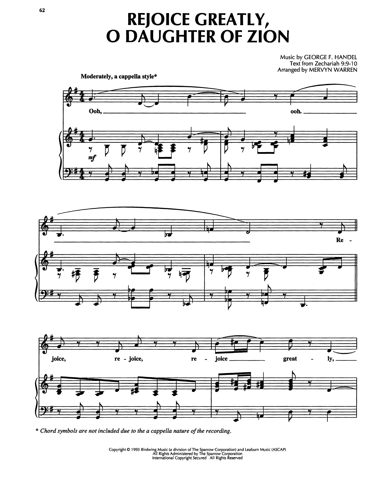 George Frideric Handel Rejoice Greatly, O Daughter Of Zion sheet music, chords, lyrics - Printable PDF for Piano, Vocal & Guitar Chords (Right-Hand Melody)