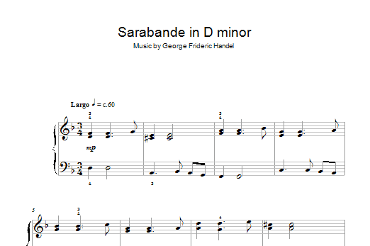 George Frideric Handel Sarabande in D minor sheet music, chords, lyrics - Printable PDF for Easy Piano
