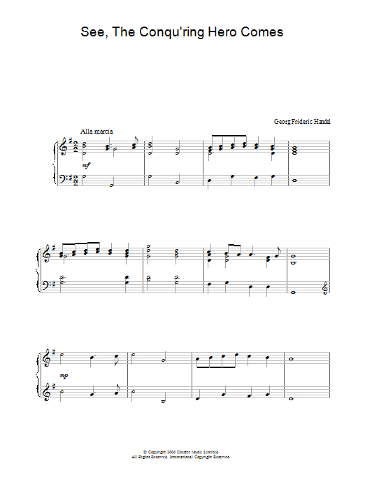 George Frideric Handel See, The Conqu'ring Hero Comes sheet music, chords, lyrics - Printable PDF for Piano