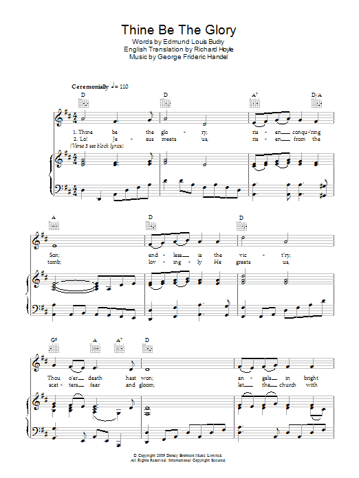 George Frideric Handel Thine Be The Glory sheet music, chords, lyrics - Printable PDF for Piano, Vocal & Guitar (Right-Hand Melody)