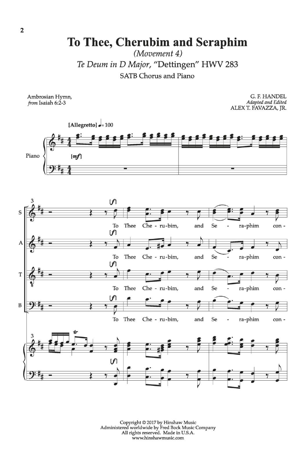 George Frideric Handel To Thee, Cherubim And Seraphim sheet music, chords, lyrics - Printable PDF for Choral
