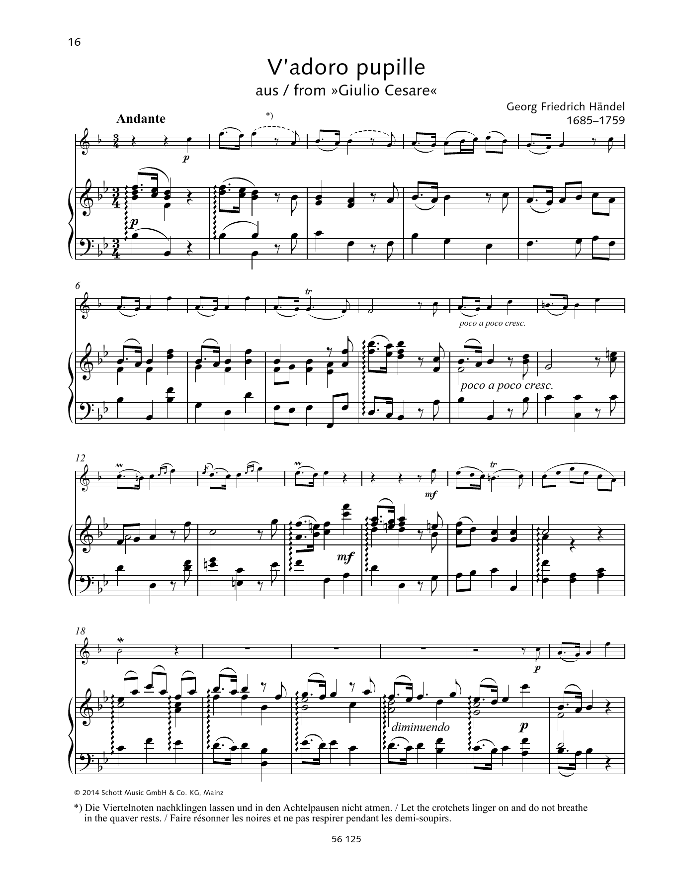George Frideric Handel V'adoro Pupille sheet music, chords, lyrics - Printable PDF for Brass Solo