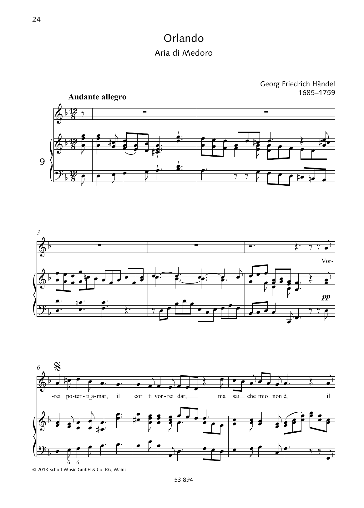 George Frideric Handel Vorrei poterti amar sheet music, chords, lyrics - Printable PDF for Piano & Vocal
