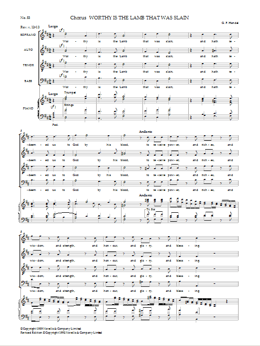 George Frideric Handel Worthy Is The Lamb That Was Slain sheet music, chords, lyrics - Printable PDF for SATB Choir