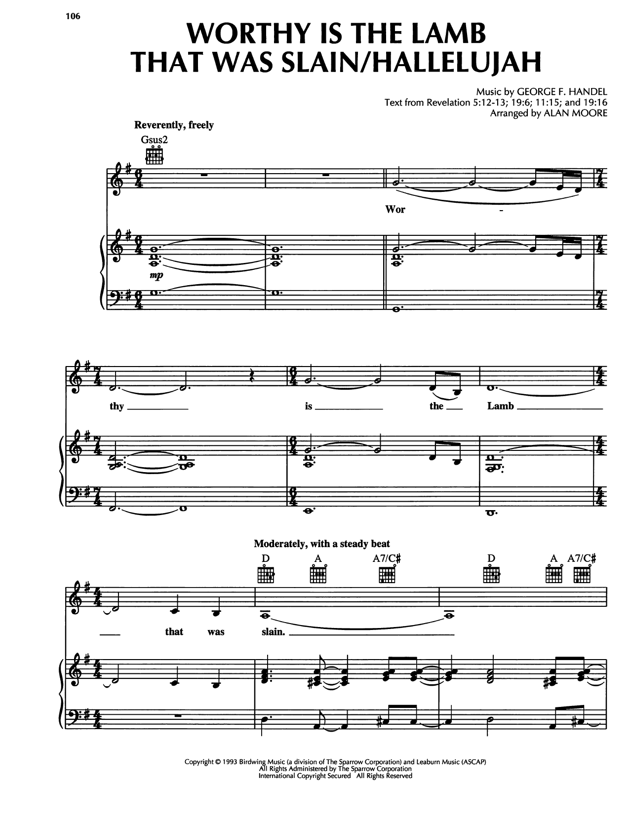 George Frideric Handel Worthy Is The Lamb That Was Slain/Hallelujah sheet music, chords, lyrics - Printable PDF for Piano, Vocal & Guitar Chords (Right-Hand Melody)