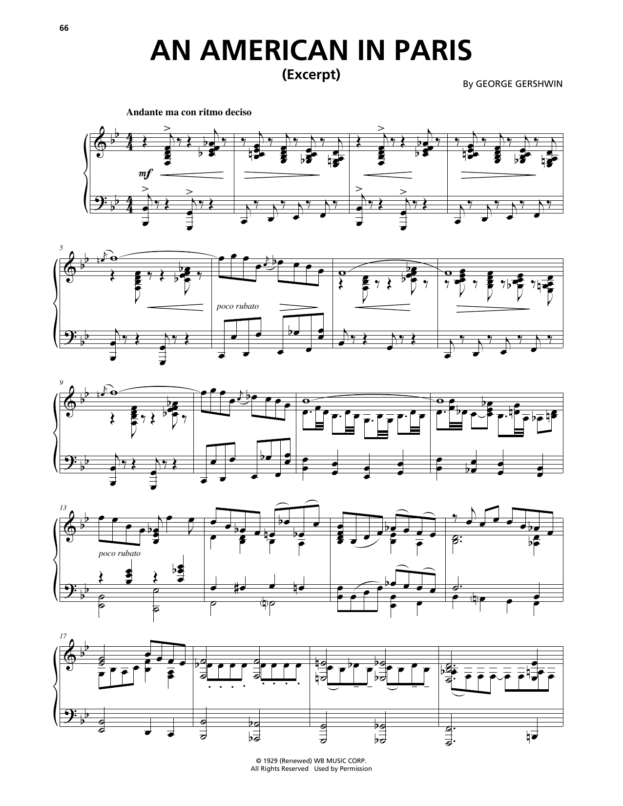 George Gershwin & Ira Gershwin An American In Paris (from An American In Paris) sheet music, chords, lyrics - Printable PDF for Piano Solo
