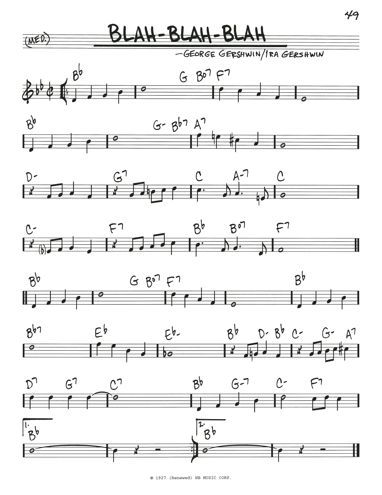 George Gershwin & Ira Gershwin Blah, Blah, Blah sheet music, chords, lyrics - Printable PDF for Real Book – Melody & Chords