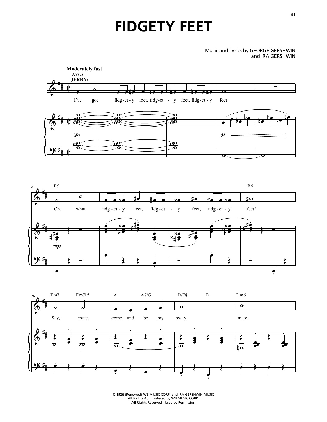 George Gershwin & Ira Gershwin Fidgety Feet (from An American In Paris) sheet music, chords, lyrics - Printable PDF for Piano & Vocal