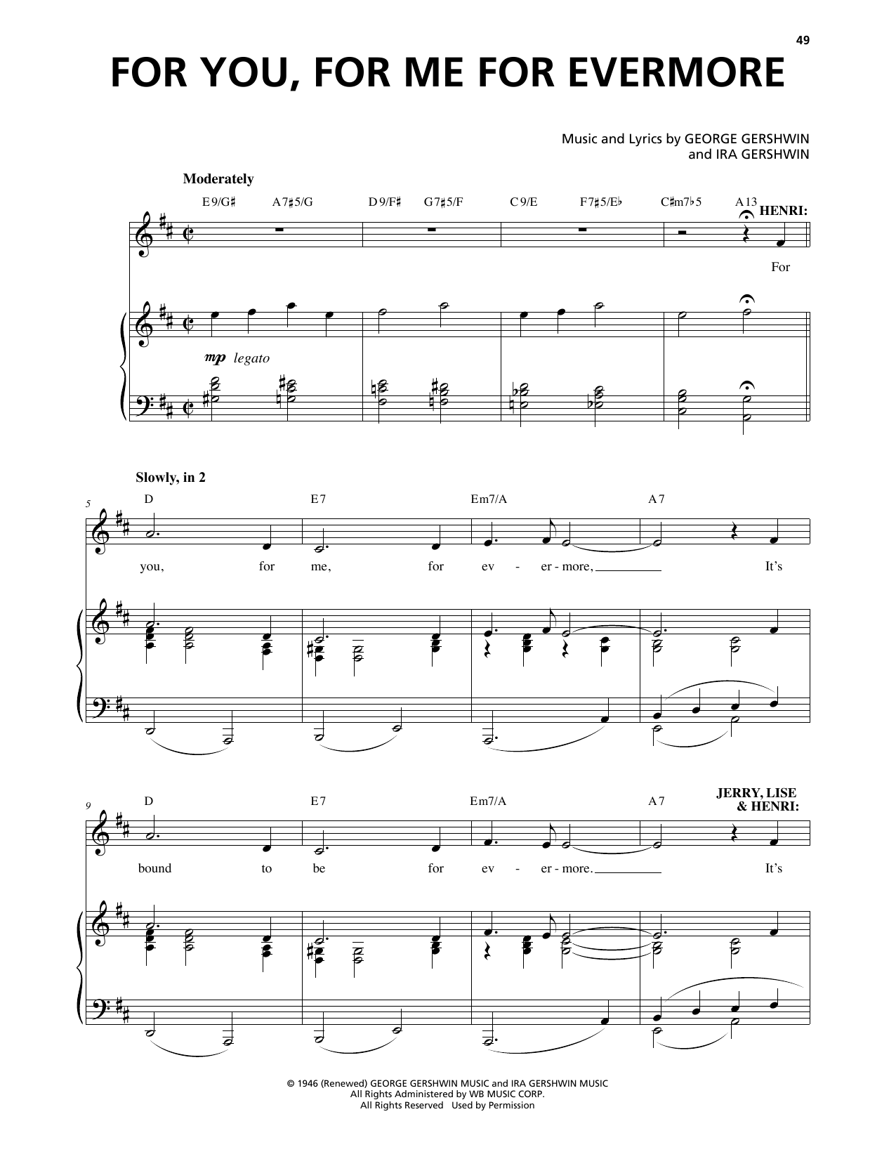 George Gershwin & Ira Gershwin For You, For Me For Evermore (from An American In Paris) sheet music, chords, lyrics - Printable PDF for Piano & Vocal