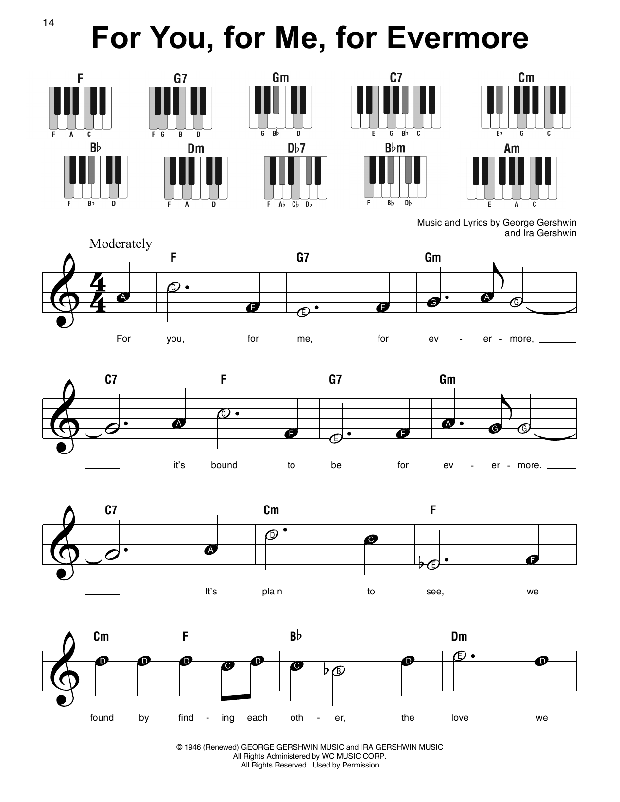 George Gershwin & Ira Gershwin For You, For Me For Evermore sheet music, chords, lyrics - Printable PDF for Super Easy Piano