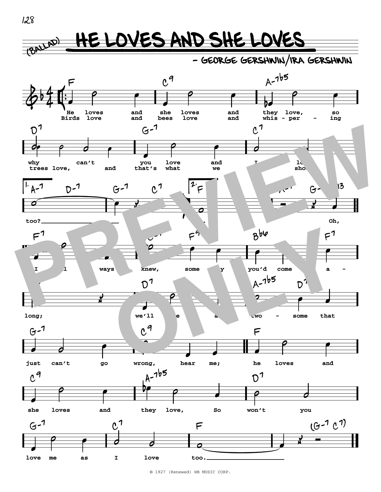 George Gershwin & Ira Gershwin He Loves And She Loves (High Voice) (from Funny Face) sheet music, chords, lyrics - Printable PDF for Real Book – Melody, Lyrics & Chords
