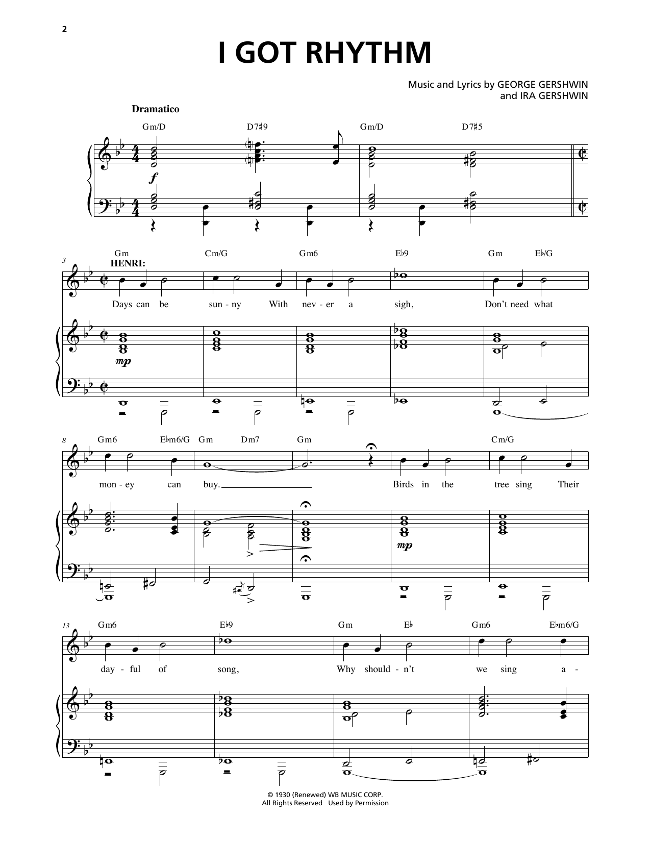 George Gershwin & Ira Gershwin I Got Rhythm (from An American In Paris) sheet music, chords, lyrics - Printable PDF for Piano & Vocal