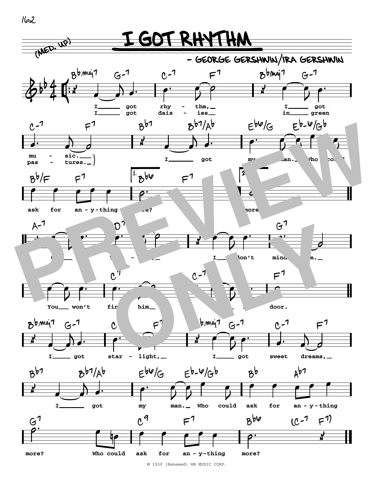 George Gershwin & Ira Gershwin I Got Rhythm (High Voice) (from An American In Paris) sheet music, chords, lyrics - Printable PDF for Real Book – Melody, Lyrics & Chords