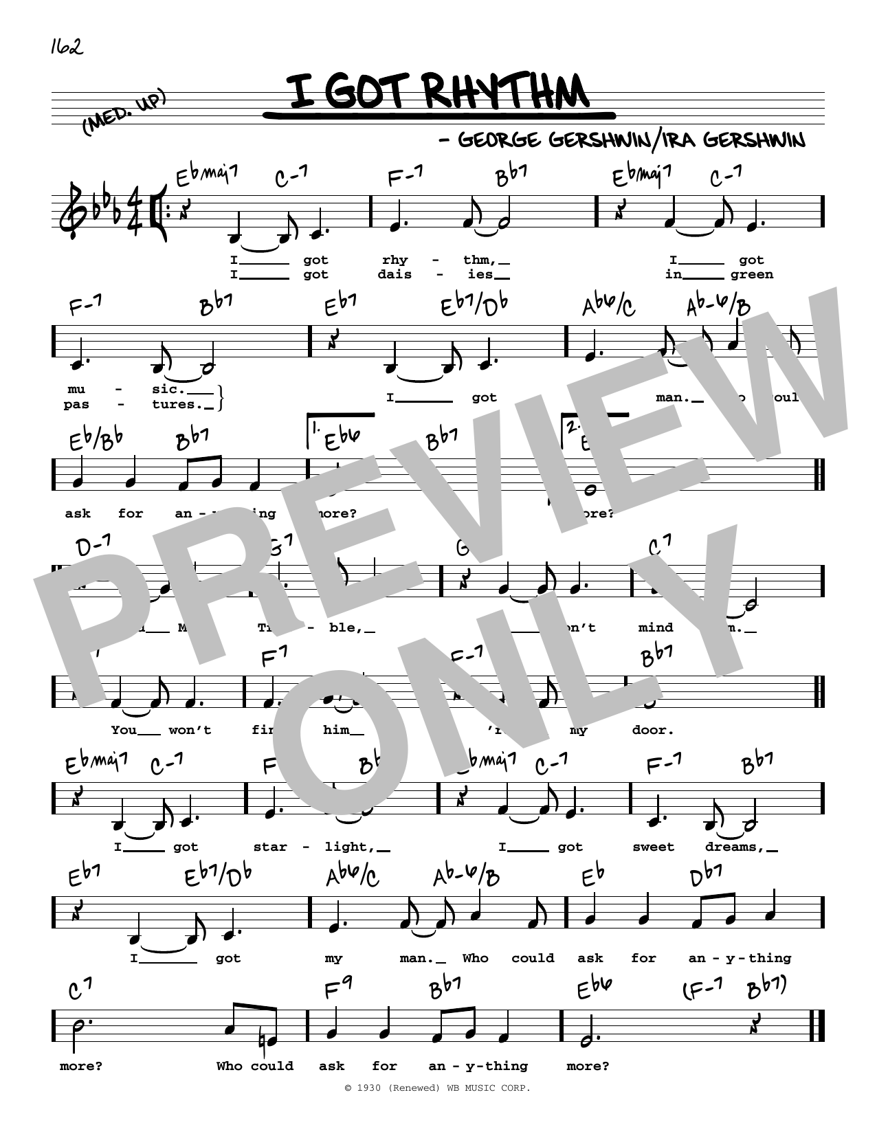 George Gershwin & Ira Gershwin I Got Rhythm (Low Voice) sheet music, chords, lyrics - Printable PDF for Real Book – Melody, Lyrics & Chords