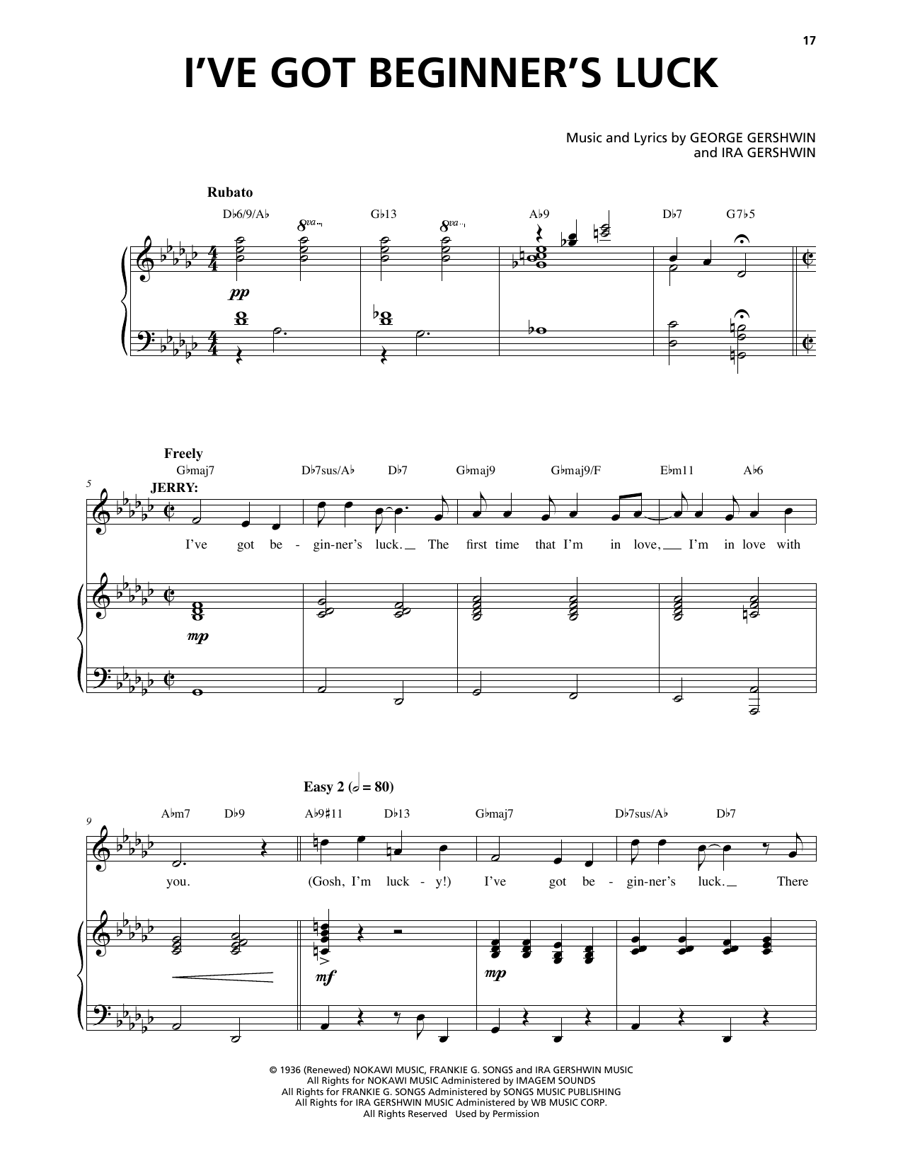 George Gershwin & Ira Gershwin I've Got Beginner's Luck (from An American In Paris) sheet music, chords, lyrics - Printable PDF for Piano & Vocal