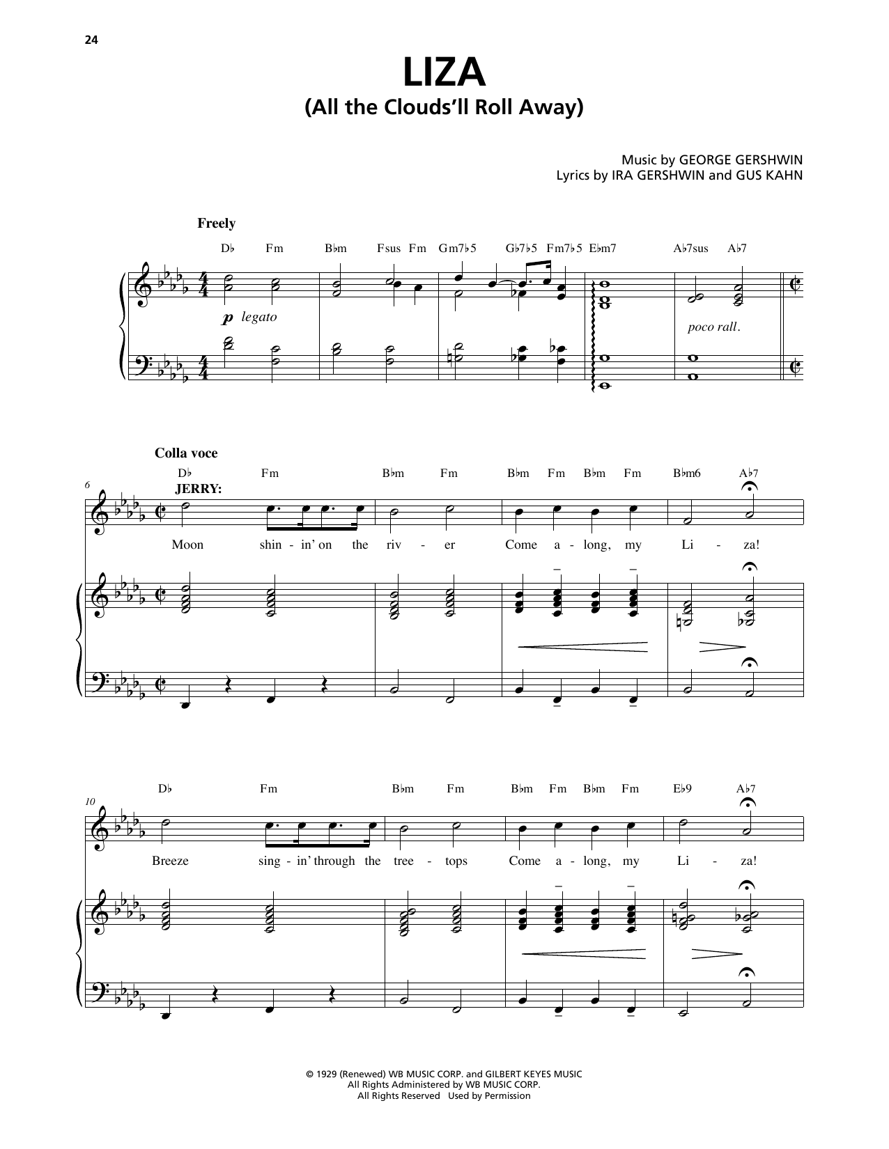 George Gershwin & Ira Gershwin Liza (All The Clouds'll Roll Away) (from An American In Paris) sheet music, chords, lyrics - Printable PDF for Piano & Vocal