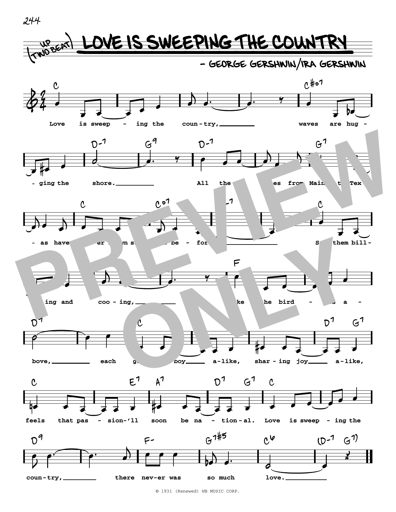 George Gershwin & Ira Gershwin Love Is Sweeping The Country (Low Voice) sheet music, chords, lyrics - Printable PDF for Real Book – Melody, Lyrics & Chords