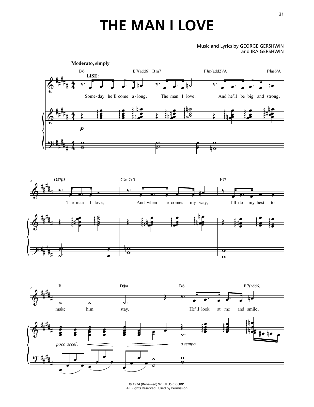 George Gershwin & Ira Gershwin The Man I Love (from An American In Paris) sheet music, chords, lyrics - Printable PDF for Piano & Vocal