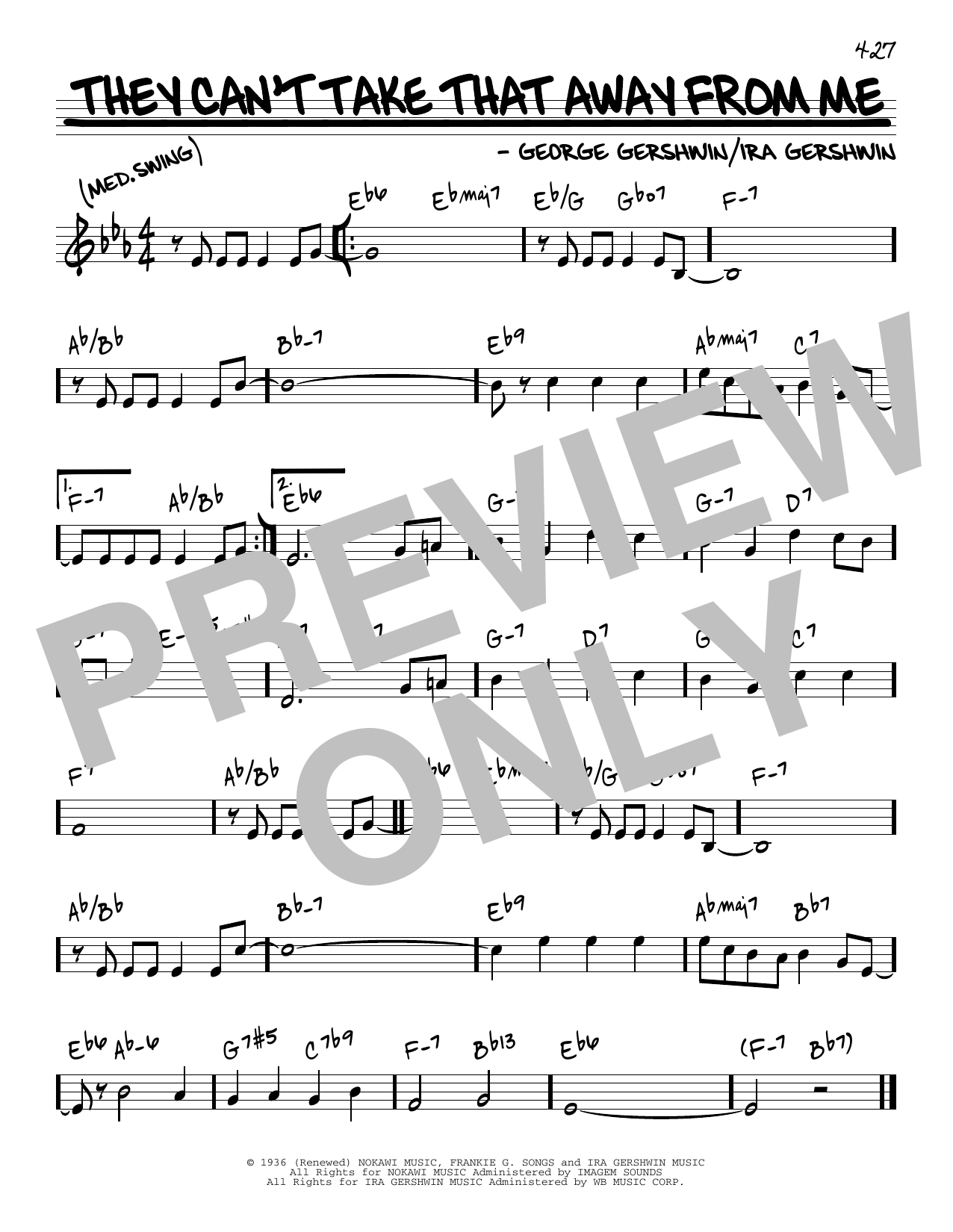 George Gershwin & Ira Gershwin They Can't Take That Away From Me sheet music, chords, lyrics - Printable PDF for Real Book – Melody & Chords