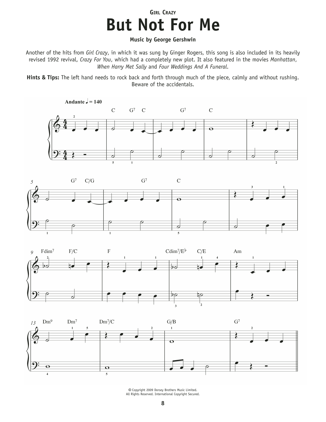 George Gershwin But Not For Me (from Girl Crazy) sheet music, chords, lyrics - Printable PDF for Really Easy Piano