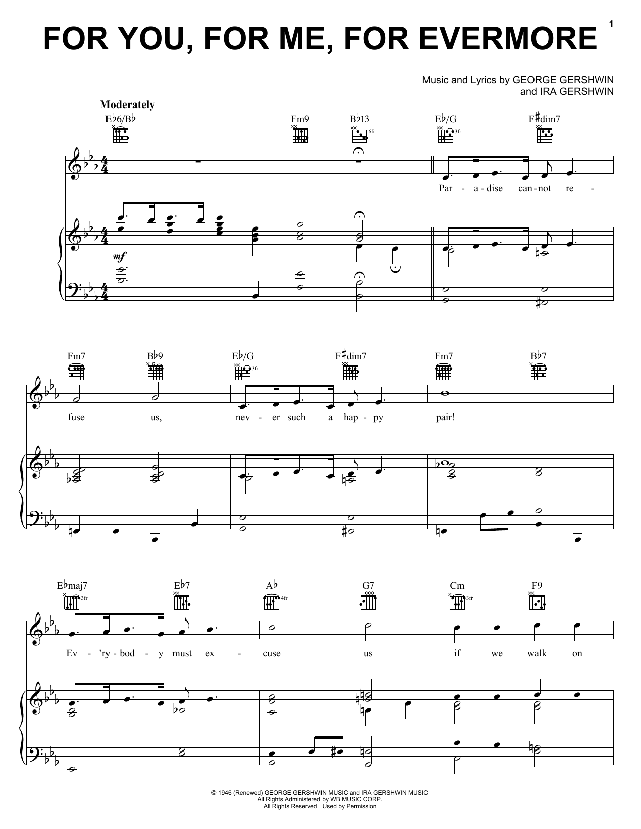 George Gershwin For You, For Me, For Evermore sheet music, chords, lyrics - Printable PDF for Piano, Vocal & Guitar (Right-Hand Melody)