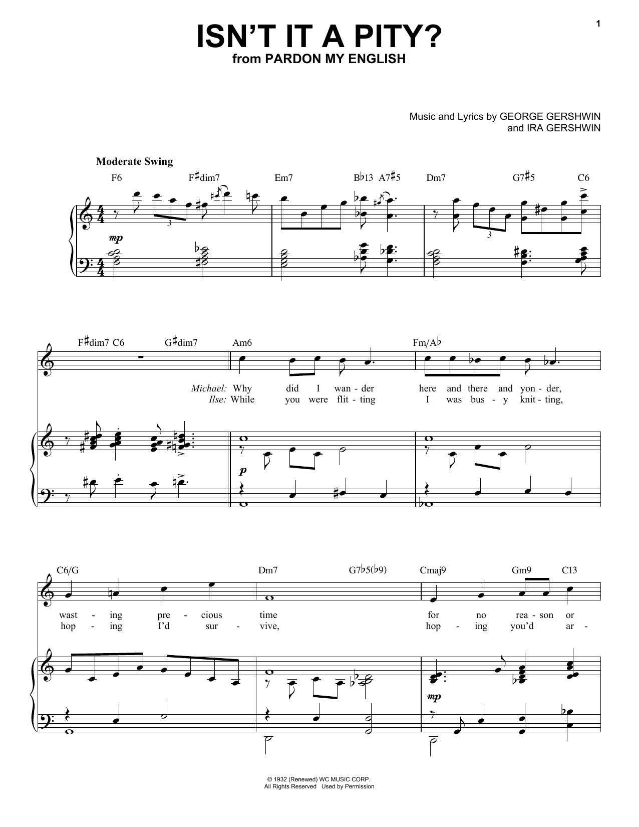 George Gershwin Isn't It A Pity? [Jazz version] (arr. Brent Edstrom) sheet music, chords, lyrics - Printable PDF for Piano & Vocal