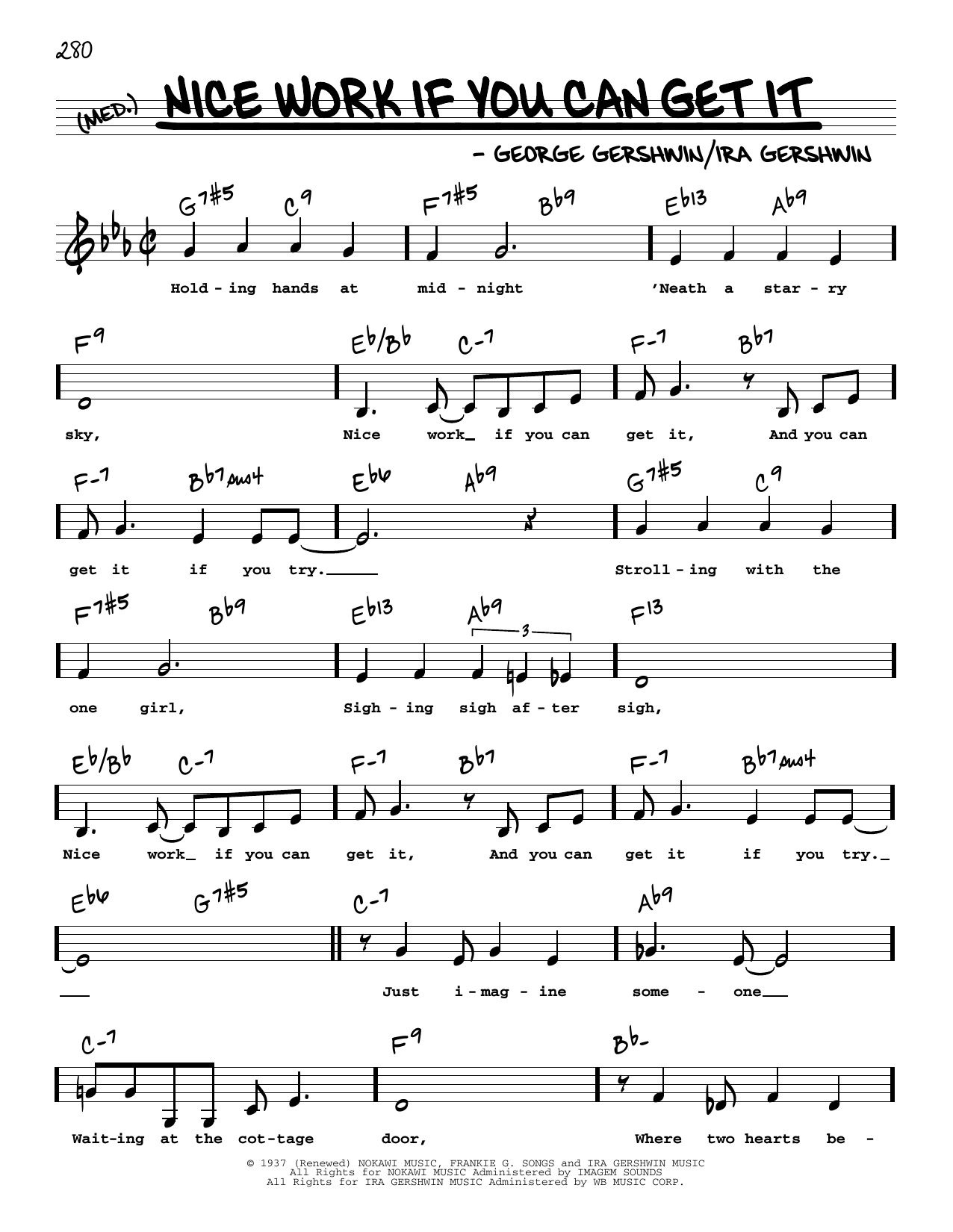 George Gershwin Nice Work If You Can Get It (Low Voice) sheet music, chords, lyrics - Printable PDF for Real Book – Melody, Lyrics & Chords