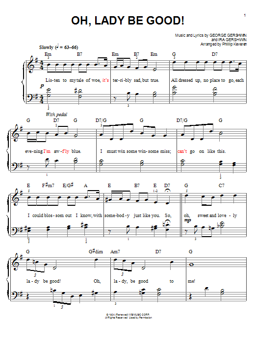 Phillip Keveren Oh, Lady Be Good! sheet music, chords, lyrics - Printable PDF for Easy Piano