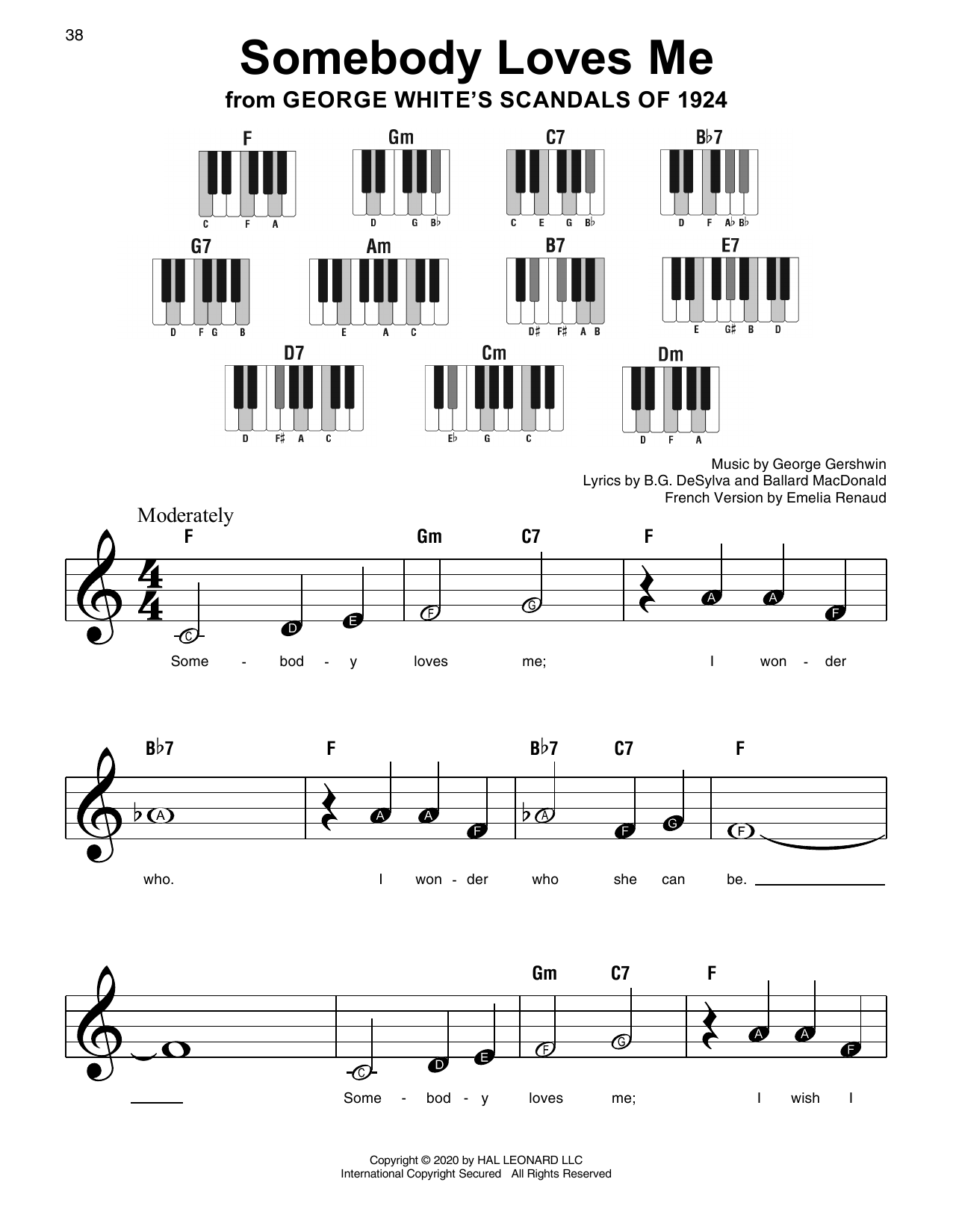 George Gershwin Somebody Loves Me (from George White's Scandals Of 1924) sheet music, chords, lyrics - Printable PDF for Super Easy Piano