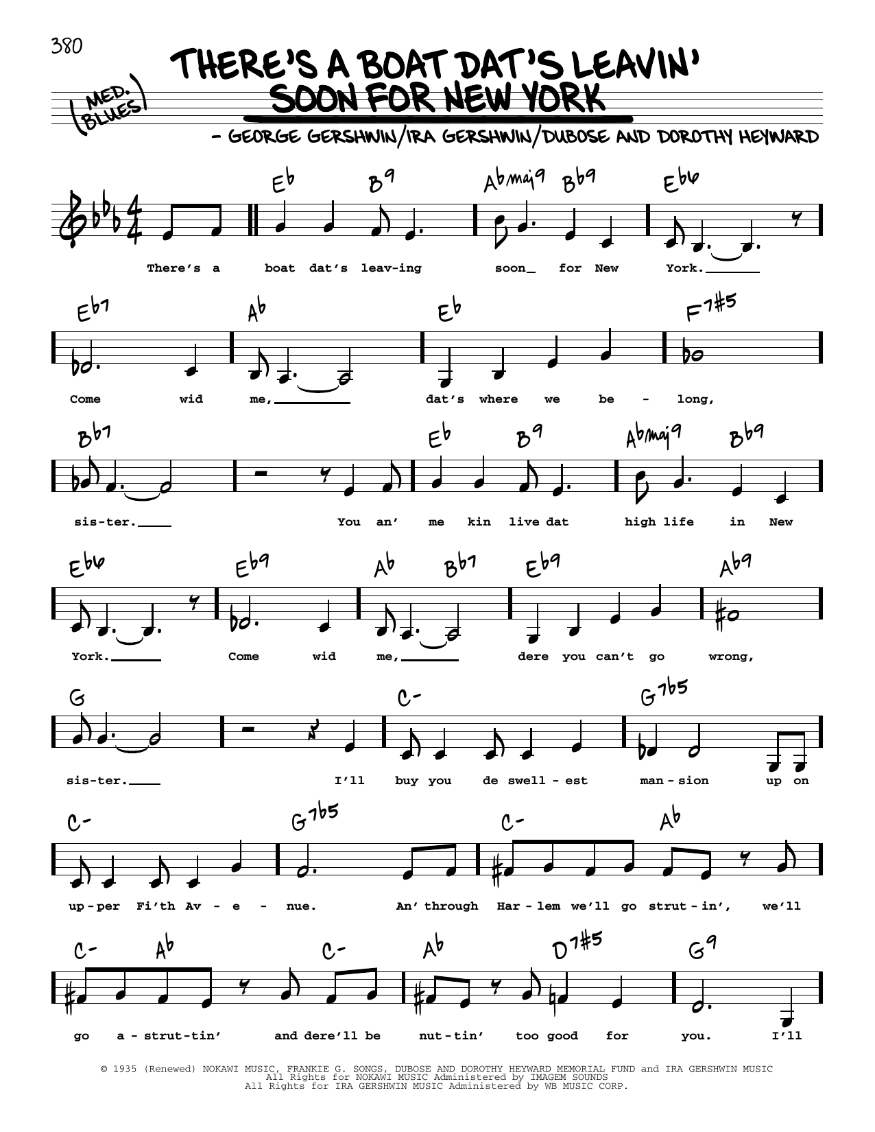 George Gershwin There's A Boat Dat's Leavin' Soon For New York (Low Voice) sheet music, chords, lyrics - Printable PDF for Real Book – Melody, Lyrics & Chords