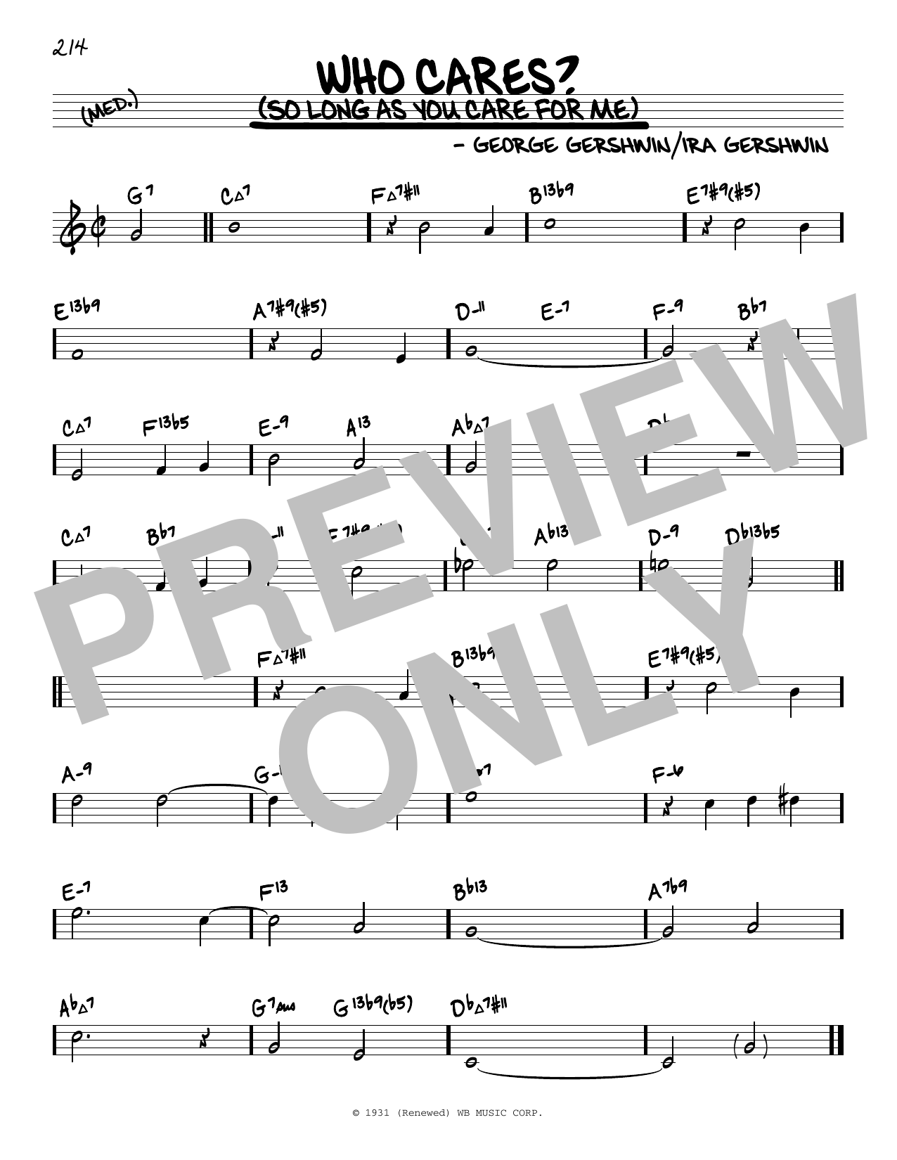 George Gershwin Who Cares? (So Long As You Care For Me) (arr. David Hazeltine) sheet music, chords, lyrics - Printable PDF for Real Book – Enhanced Chords