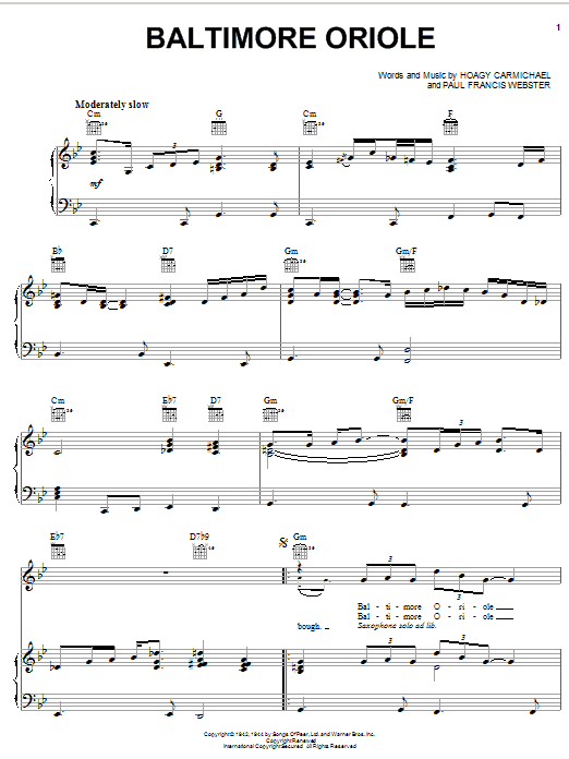 George Harrison Baltimore Oriole sheet music, chords, lyrics - Printable PDF for Piano, Vocal & Guitar (Right-Hand Melody)