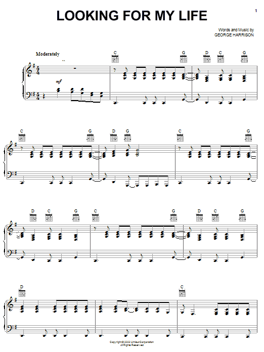 George Harrison Looking For My Life sheet music, chords, lyrics - Printable PDF for Piano, Vocal & Guitar (Right-Hand Melody)