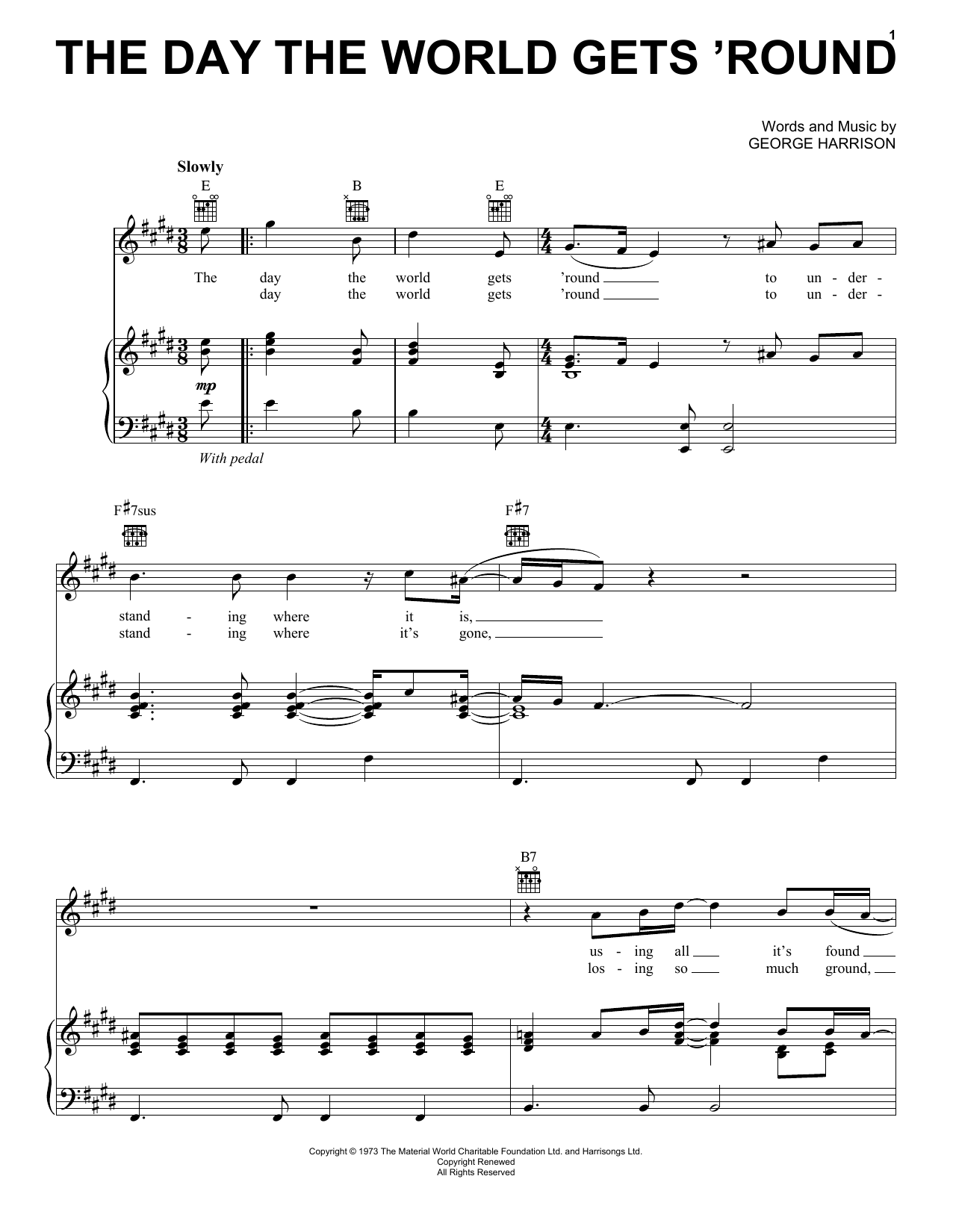 George Harrison The Day The World Gets 'Round sheet music, chords, lyrics - Printable PDF for Piano, Vocal & Guitar (Right-Hand Melody)